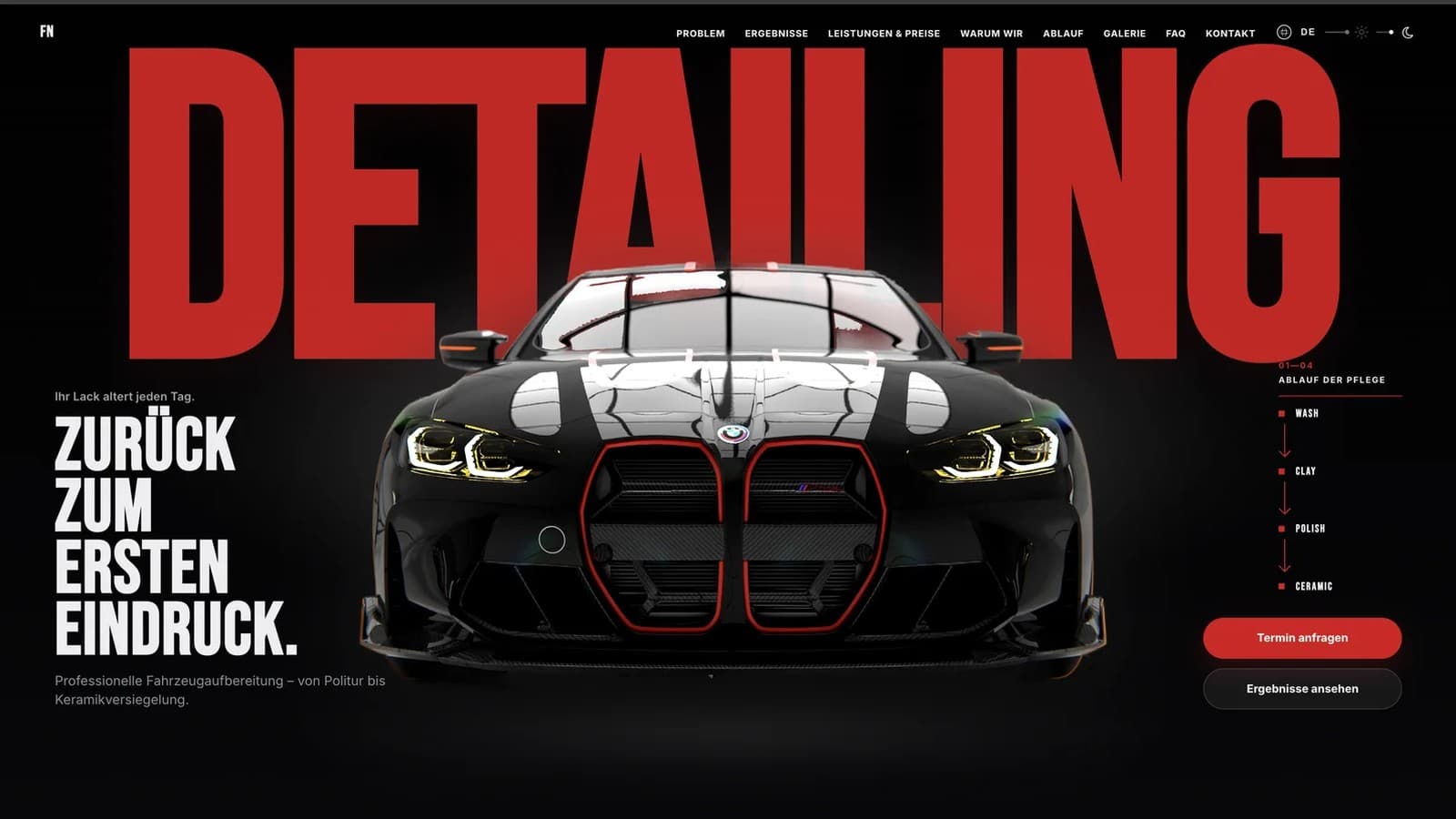 Projekt aus dem Labrity Portfolio: kraftvoller, hochwertiger Auftritt eines Detailing-Studios (FN Detailing)