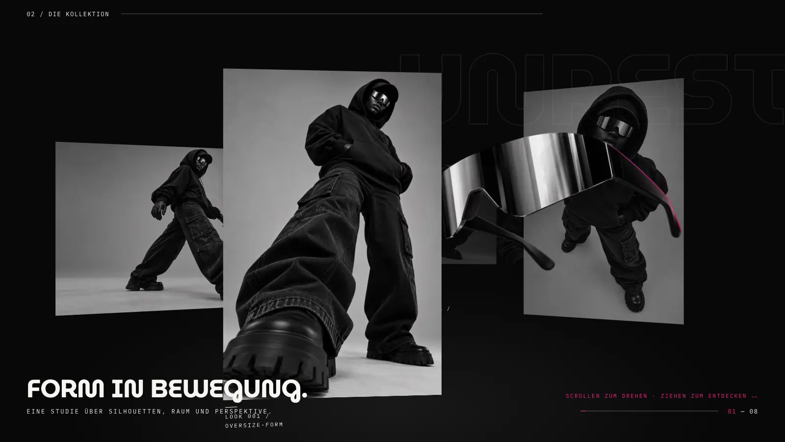 NØFORM lookbook: black and white streetwear looks from a concept project for a fictional fashion brand