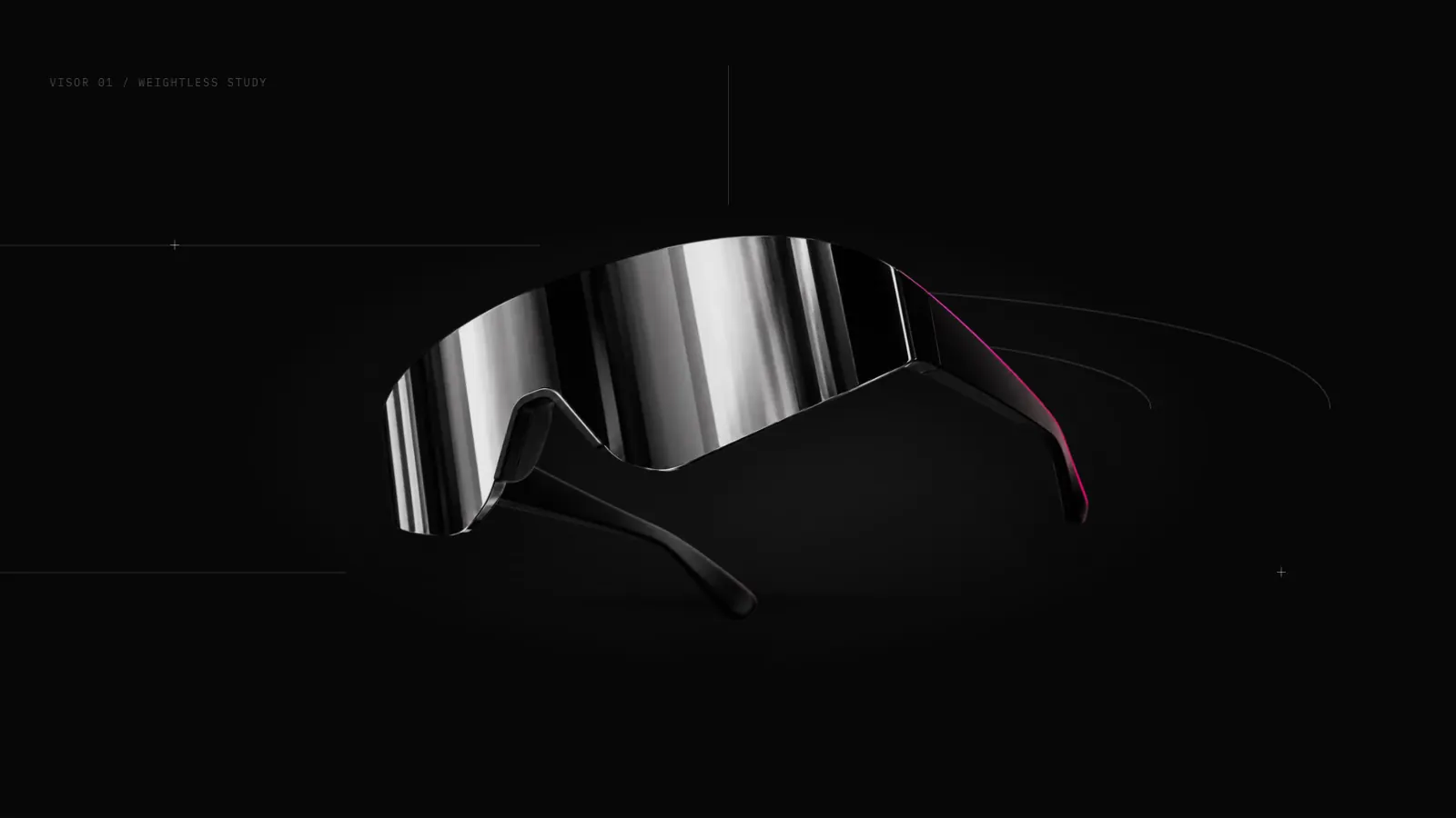NØFORM product stage: chrome visor against a black background, concept project