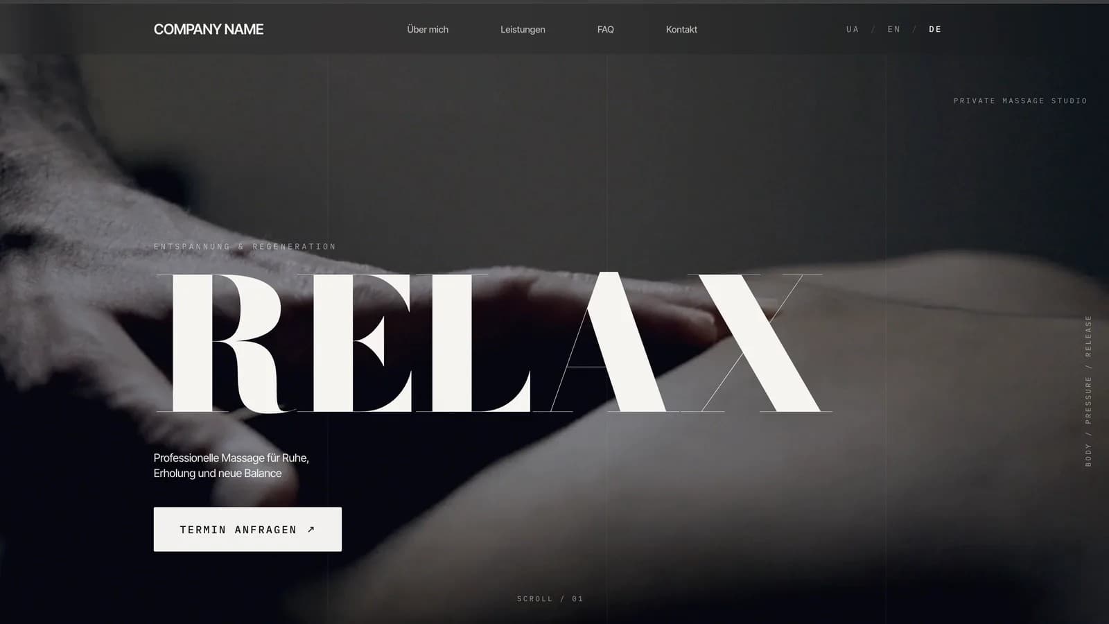 Projekt aus dem Labrity Portfolio: fokussierter, editorial gestalteter Auftritt für ein Massagestudio (Relax Massage Studio)